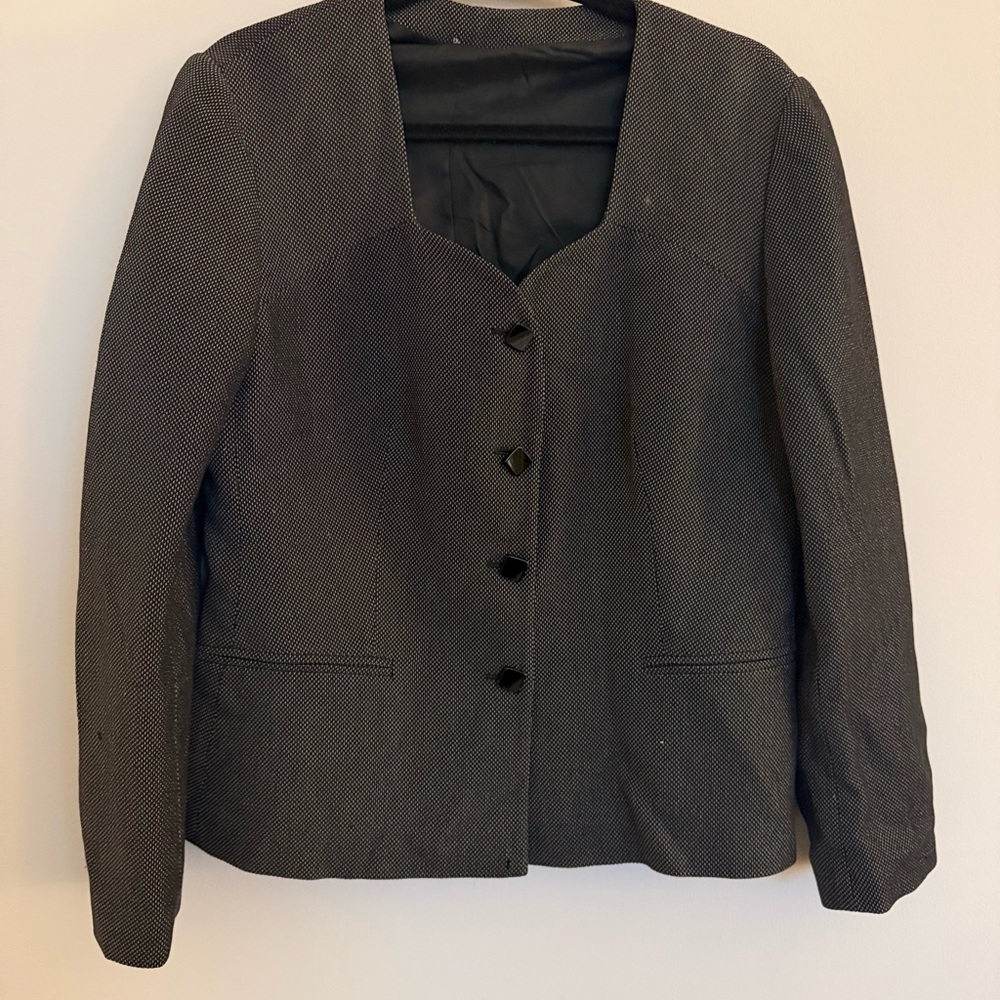 Talbots Petites Textured Blazer Size 14P Black Career Office Jacket